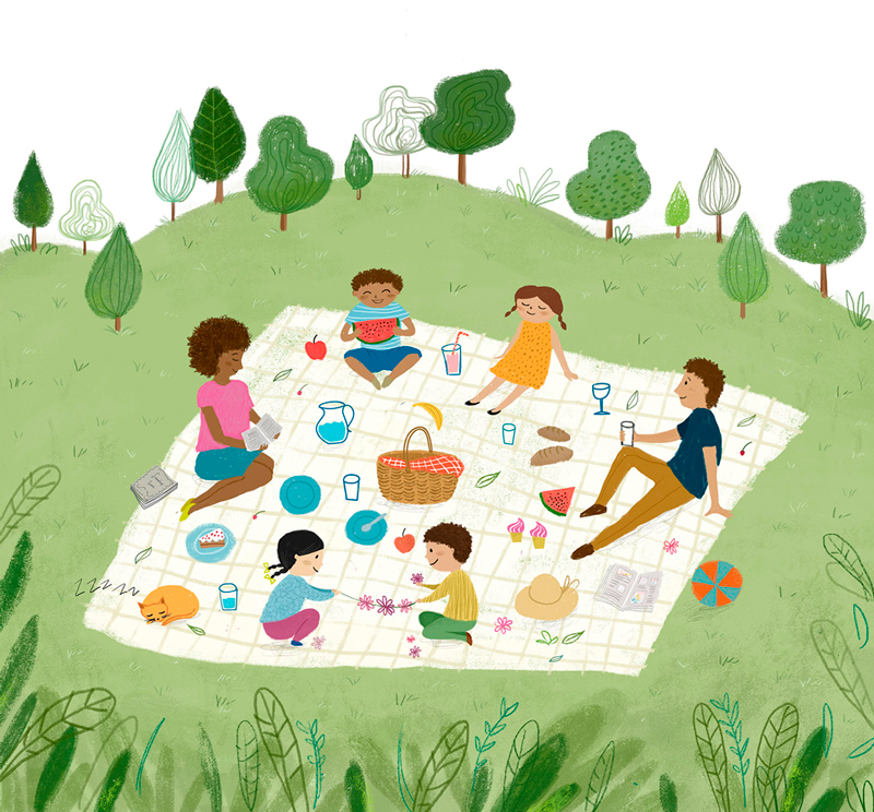 Lets go baby friends. Дети на пикнике иллюстрация. Пикник рисунок. Пикник с рисованием. Пикник рисунок для детей.